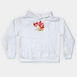 Cute Rabbit and Squirrels on a Rainy day Kids Hoodie